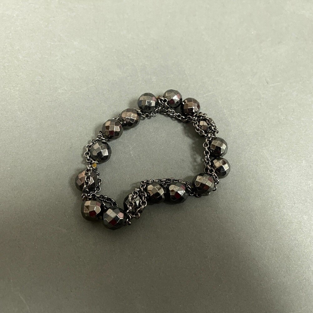 Gunmetal Beaded Beads Chains Women's Fashion Stretch Bracelet